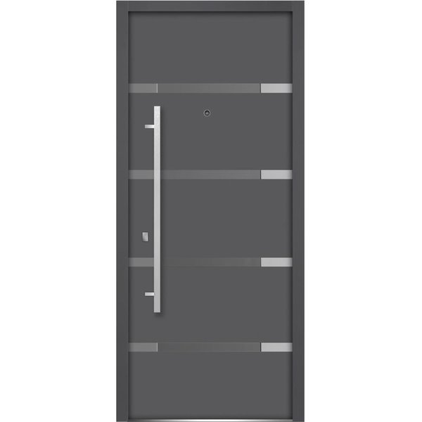Vdomdoors Front Exterior Prehung Glass Steel Door 36x80 " Right-HandDeux 1105 GraphiteLite&Stainless Inserts DEUX1105ED-GRE-36-RH